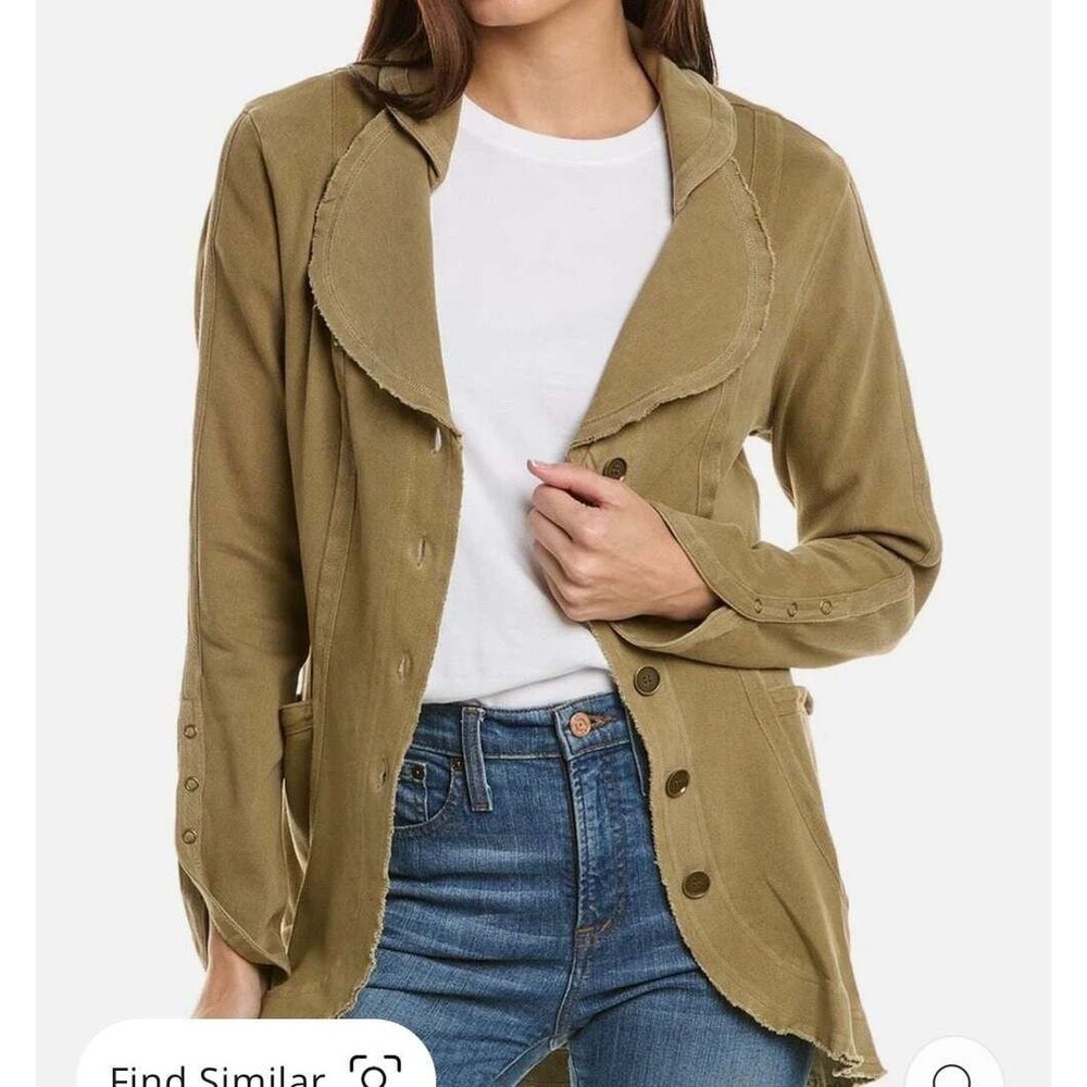 XCVI Stayton Tan Blazer Cotton Stretch with Frayed Trim M